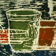Still life etching of three bowls