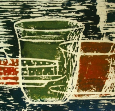 Still life etching of three bowls
