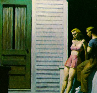 Painting of a man and woman on a porch at night
