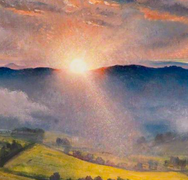 painting of a sunset over the hills