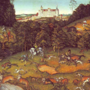 Medieval tapestry depicting a deer hunt