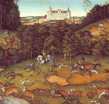 Medieval tapestry depicting a deer hunt