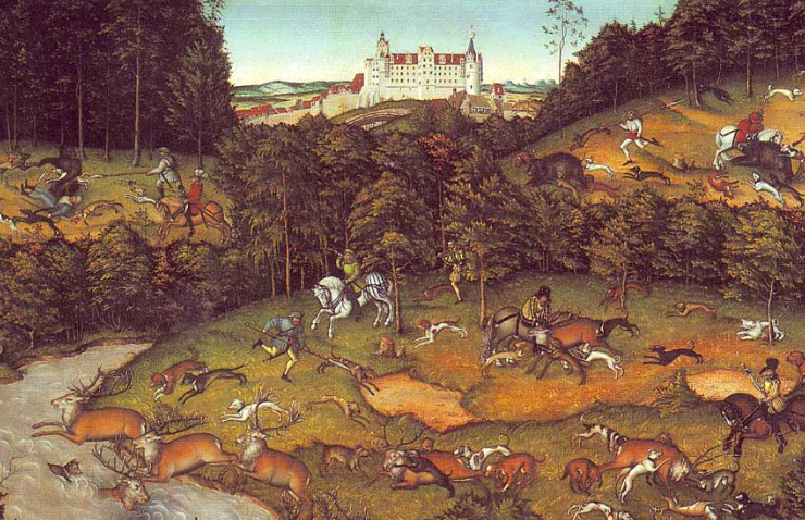 Medieval tapestry depicting a deer hunt