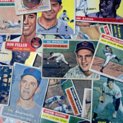 photograph of a scattered selection of vintage baseball cards