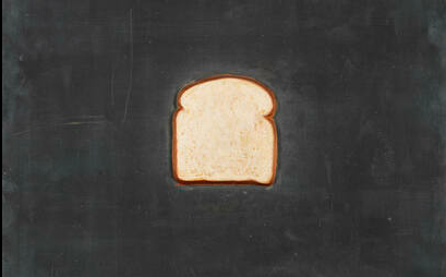 Pop art painting of a single slice of American white bread in the center of a charcoal grey canvas
