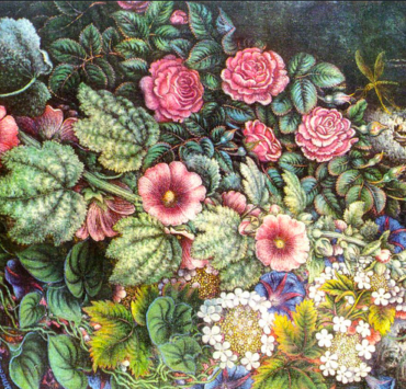 Painting of roses and mallows