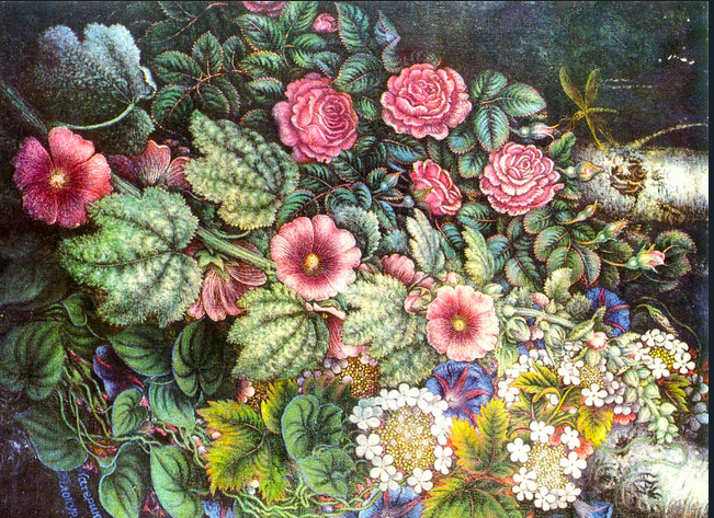Painting of roses and mallows