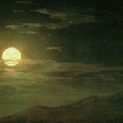 painting of a cloudy night with a bright moon
