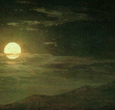 painting of a cloudy night with a bright moon
