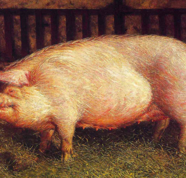 Painting of a pig in a pen