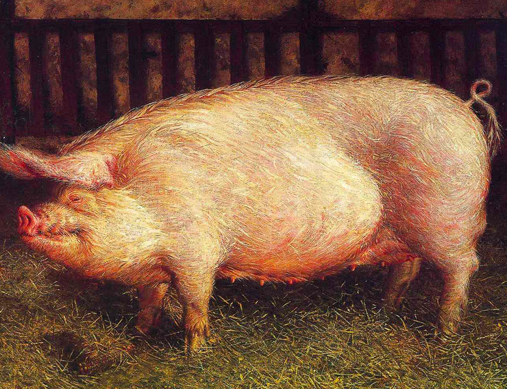 Painting of a pig in a pen