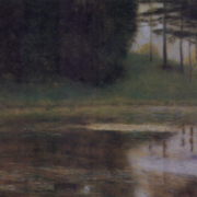 painting of a pond on a rainy day