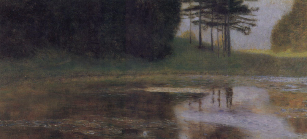 painting of a pond on a rainy day