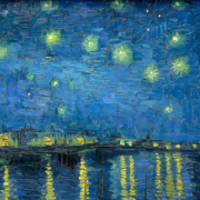 impressionist painting of a starry sky over a river