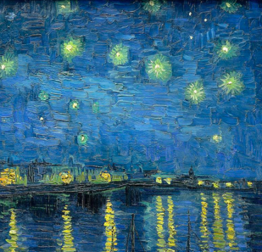impressionist painting of a starry sky over a river