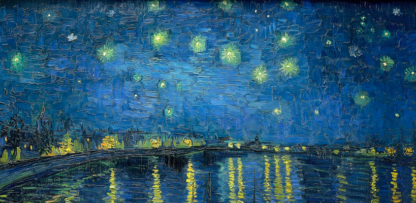 impressionist painting of a starry sky over a river