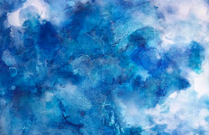Abstract watercolor painting in shades of blue