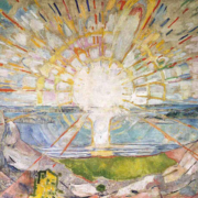 Impressionist painting of a rising sun