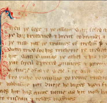 A page from the original manuscript of Sir Gawain and the Green Knight courtesy of the British Library