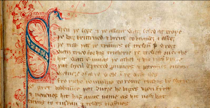 A page from the original manuscript of Sir Gawain and the Green Knight courtesy of the British Library