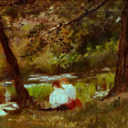 Two Women Seated By A Woodland Stream