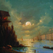 View of Seaside Town in the Evening With a Lighthouse