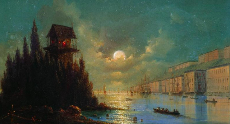 View of Seaside Town in the Evening With a Lighthouse