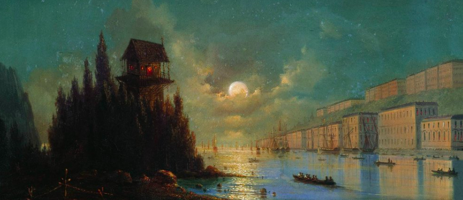 View of Seaside Town in the Evening With a Lighthouse