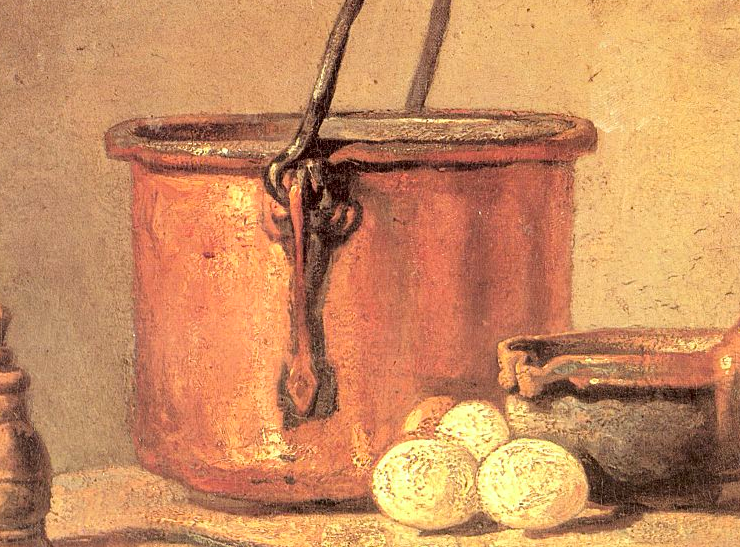 Still Life Of Cooking Utensils, Cauldron, Casserole, and Eggs