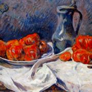 Tomatoes and a Pewter Tankard On A Table