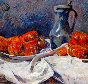 Tomatoes and a Pewter Tankard On A Table