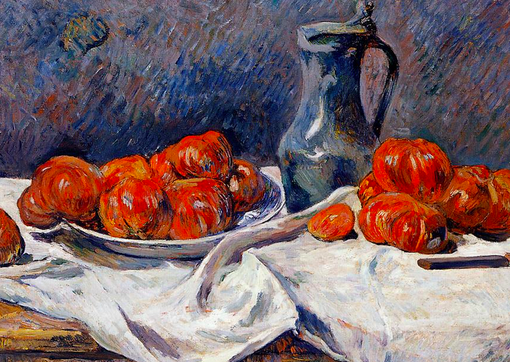 Tomatoes and a Pewter Tankard On A Table