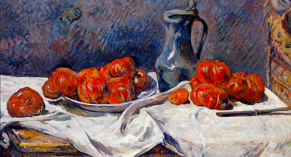 Tomatoes and a Pewter Tankard On A Table